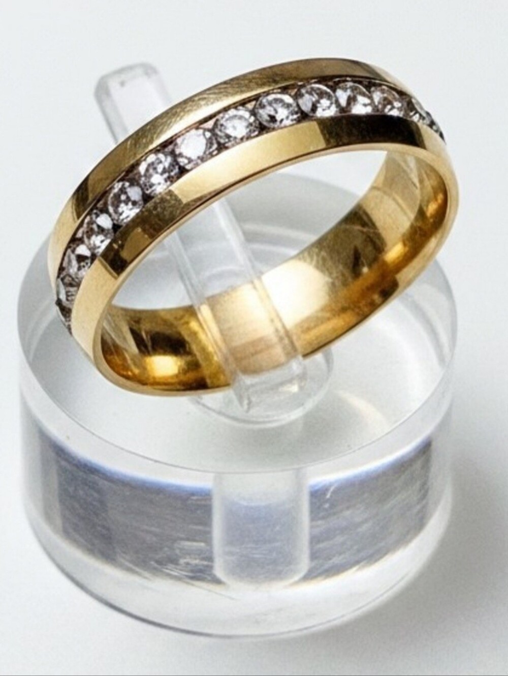 New Men's Size 12 Gold Plated Cubic Zirconia Inlaid Stones Stainless steel Ring.